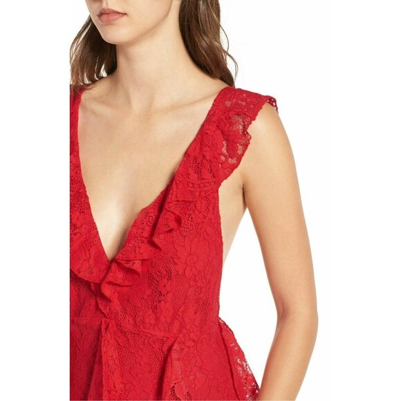 AFRM Women’s Ingrid Red Lace Ruffle Midi Dress Plunge V-Neck Size XS - Picture 10 of 16